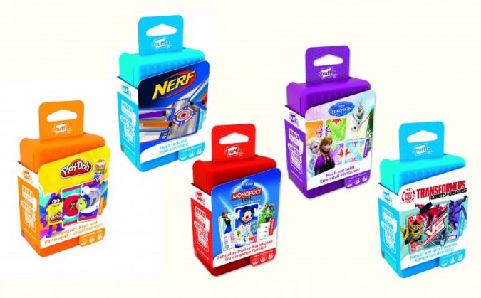 Die Gewinner erhalten je fünf verschiedene Shuffle-Spiele: Die Eiskönigin, Monopoly Deal, Nerf, Transformers und Play-Doh.