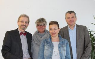 Chefredakteurin Lioba Hebauer (2. v. r.) freute sich über den Besuch von Wolfram Salzer, Heike Hauck und Reinhard Gehringer (v. l.).