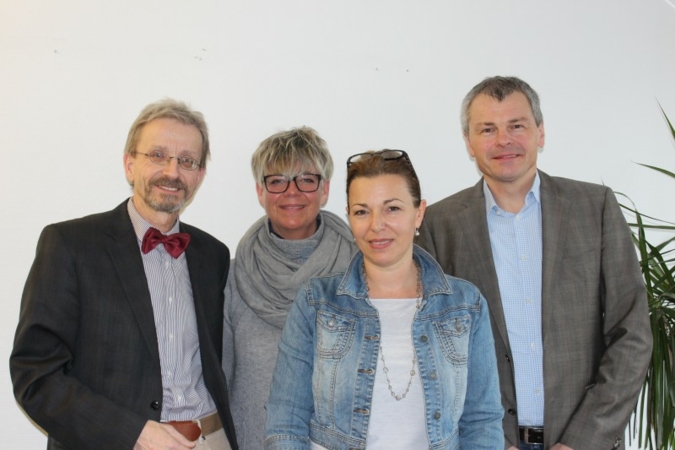 Chefredakteurin Lioba Hebauer (2. v. r.) freute sich über den Besuch von Wolfram Salzer, Heike Hauck und Reinhard Gehringer (v. l.).